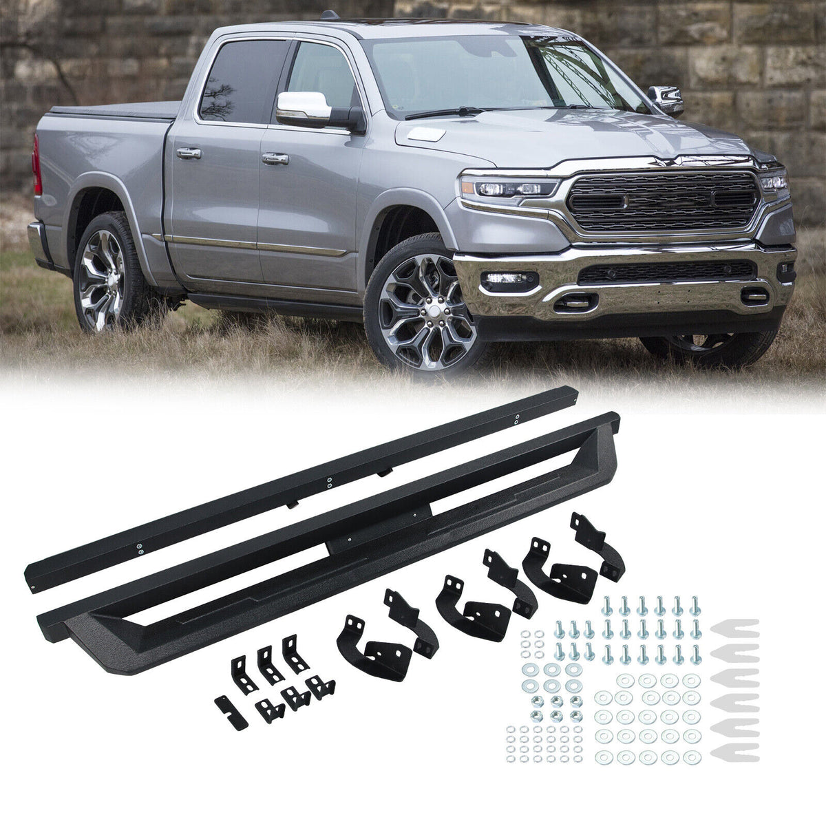 Side Step Nerf Bars Running Boards for 2019-2023 Ram 1500 Classic Quad Cab