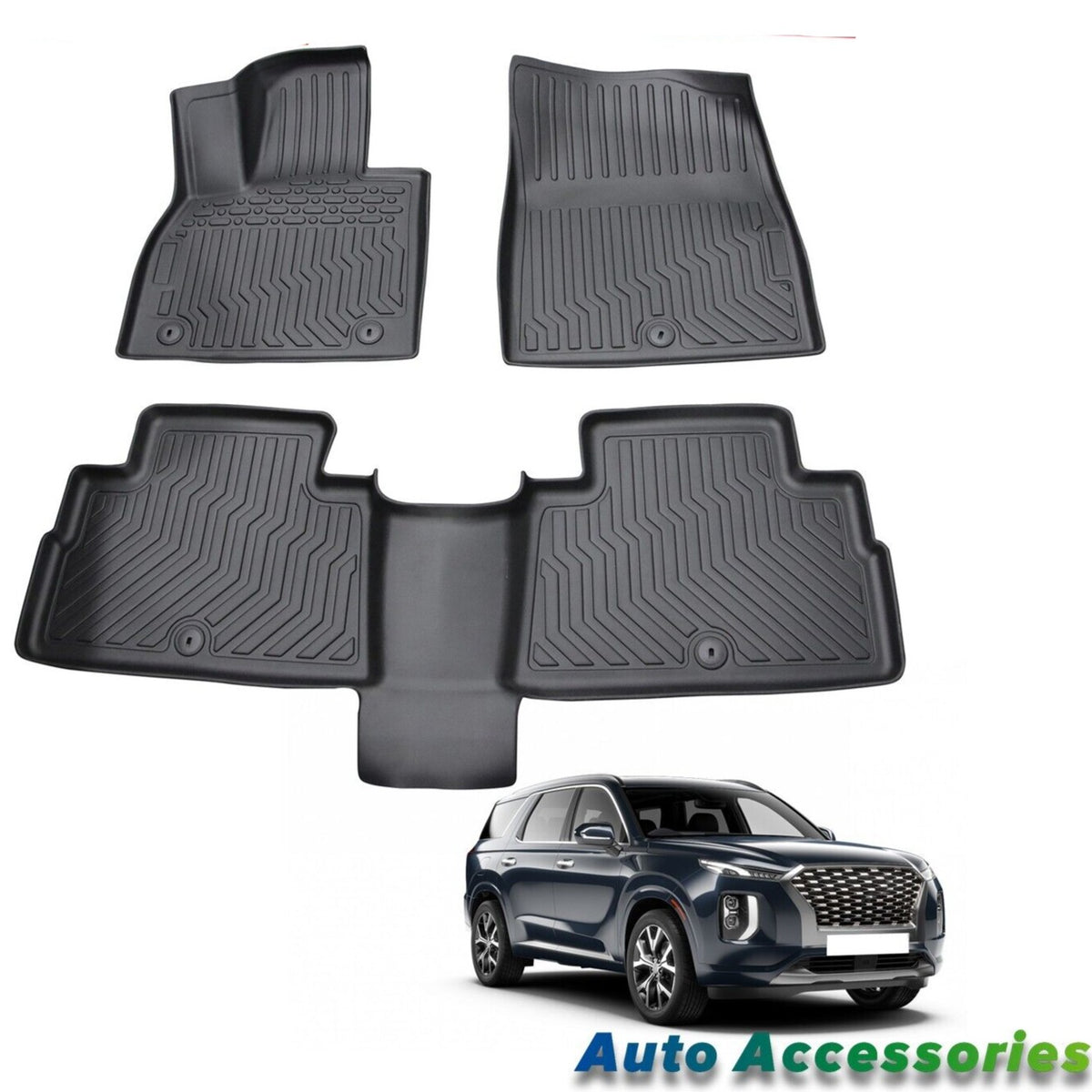 Car Floor Mats for 2020-2023 Hyundai Palisade w/ Bucket Seats Black TPE Rubber