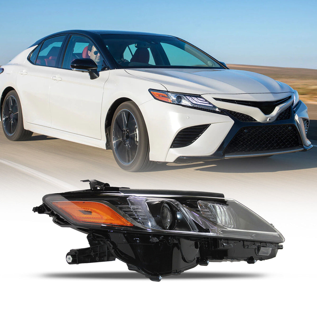 1 Right Headlight Assembly for 2018-2020 Camry Black Housing