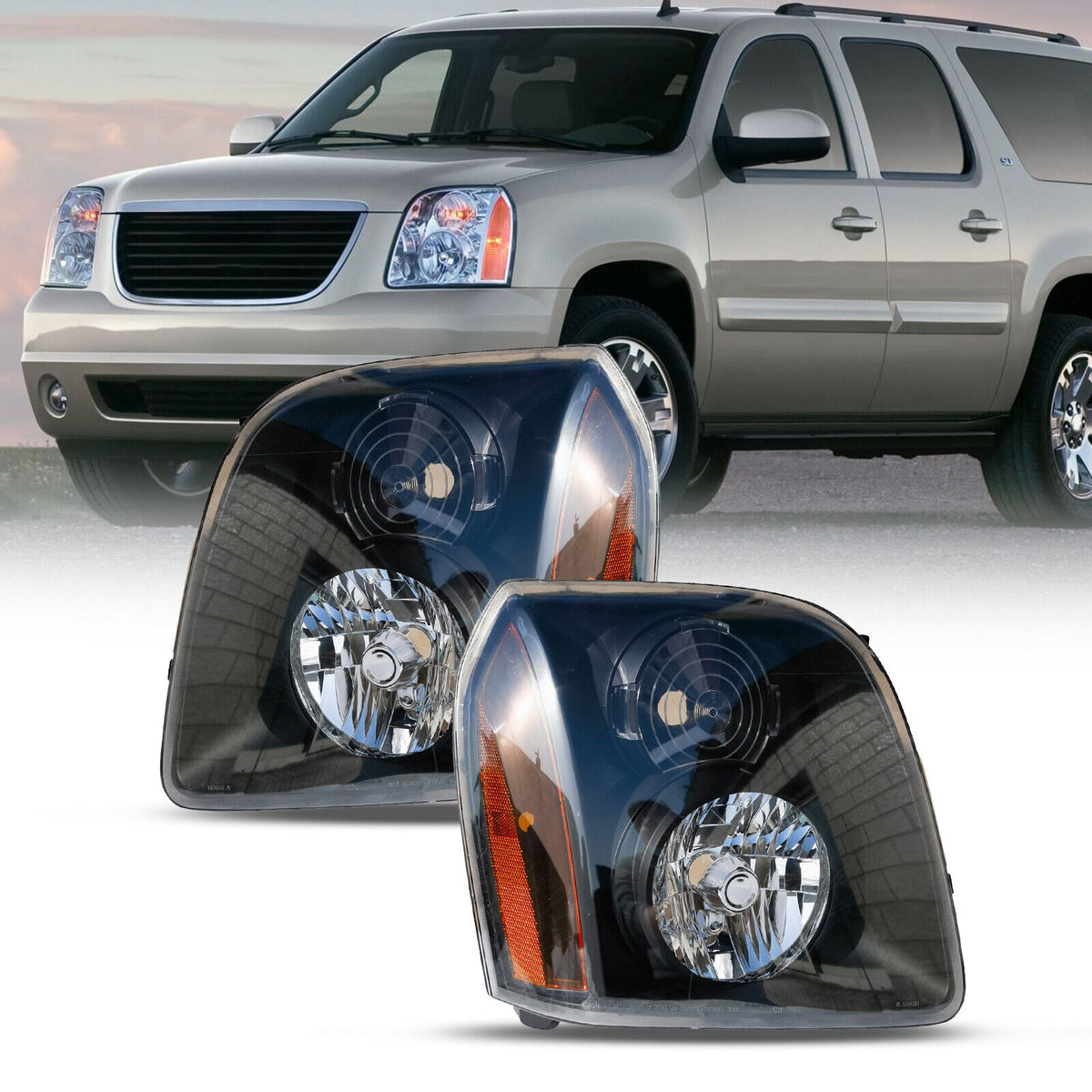 For 2007-2014 GMC Yukon XL 1500 XL 2500 Headlight 1 Pair Headlamps Clear Lens