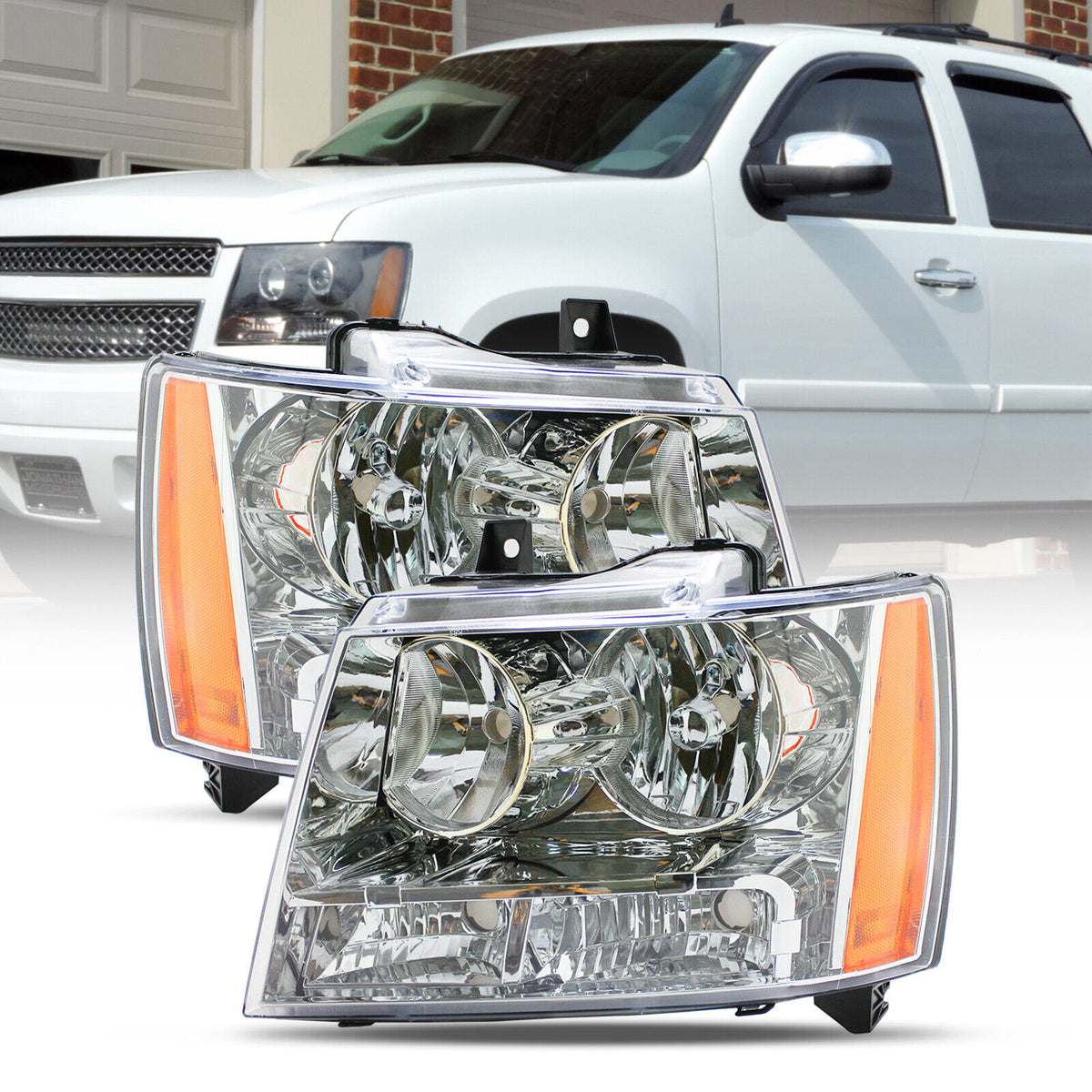 Headlight for 07-13 Avalanche,07-14 Chevrolet Suburban Tahoe,Clear 1Pair Chrome