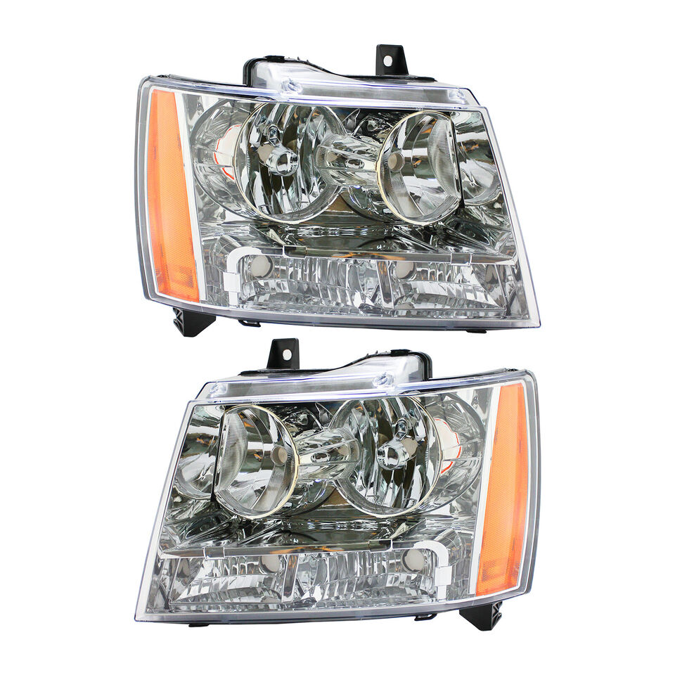 Headlight for 07-13 Avalanche,07-14 Chevrolet Suburban Tahoe,Clear 1Pair Chrome