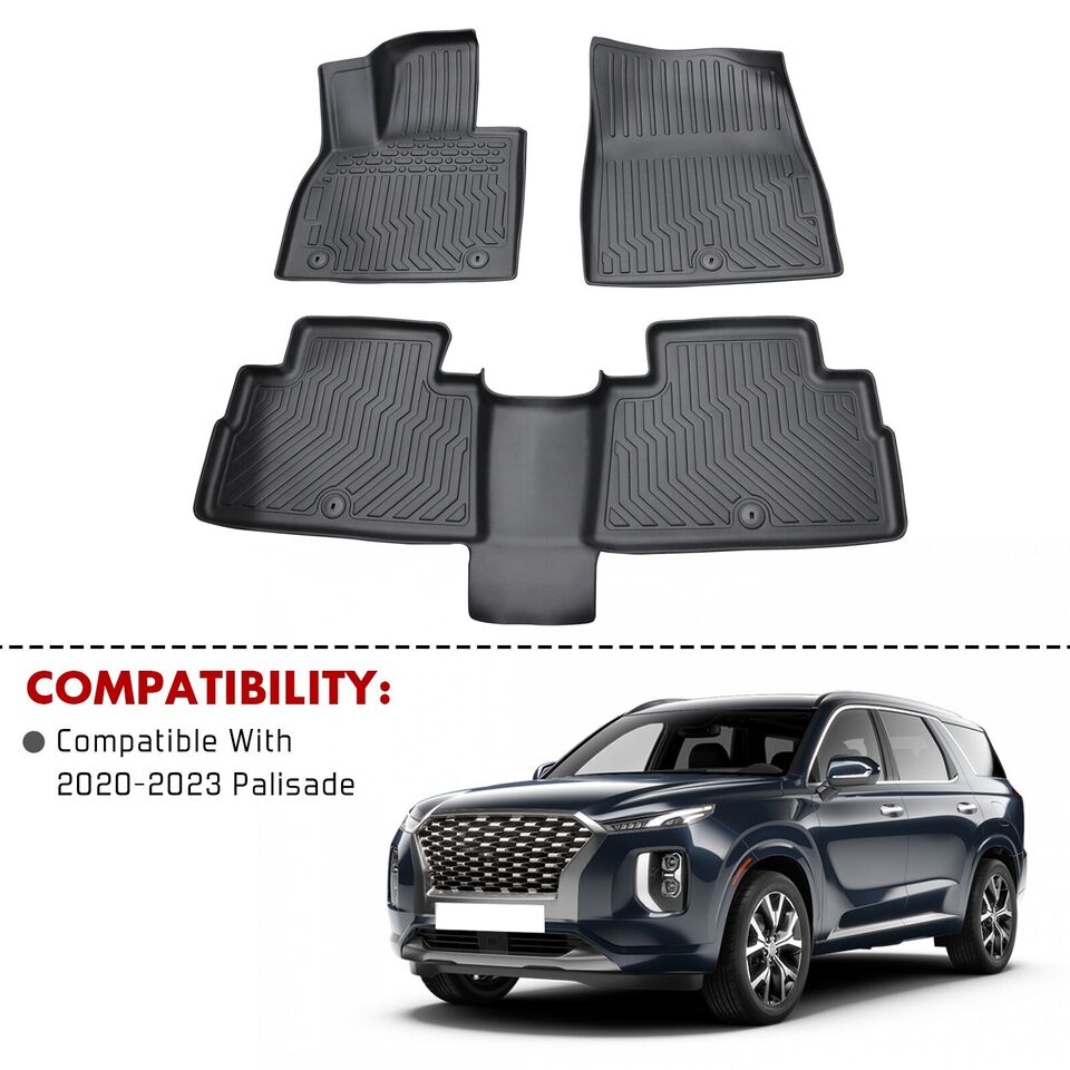 Car Floor Mats for 2020-2023 Hyundai Palisade w/ Bucket Seats Black TPE Rubber