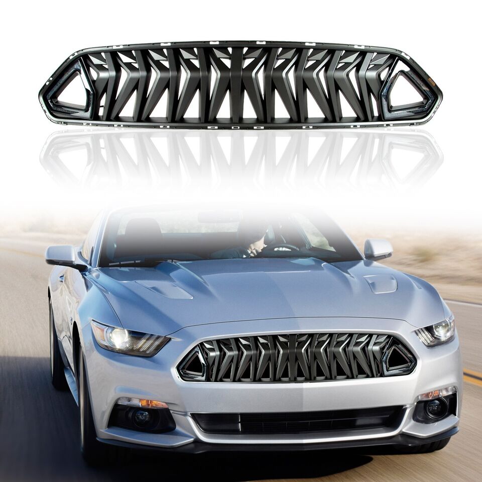 For 18-21 Mustang Car Front Grill w/ LED&Wiring Matte Black Grille
