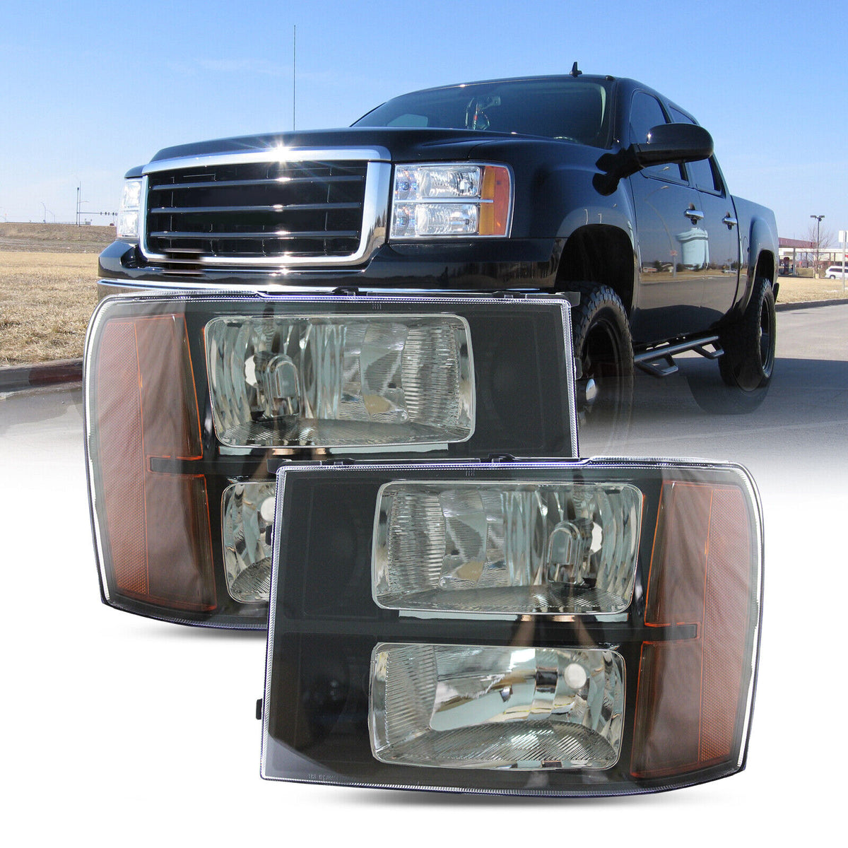 Headlight for 07-14 GMC Sierra 1500 2500HD 3500HD Clear Lens 1 Pair Headlamps