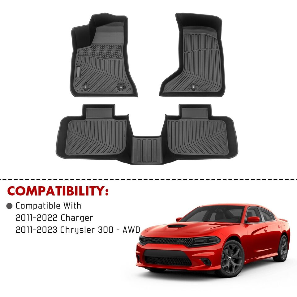 Car Floor Mats for 11-23 Chrysler 300-AWD & 11-22 Dodge Charger TPE Rubber